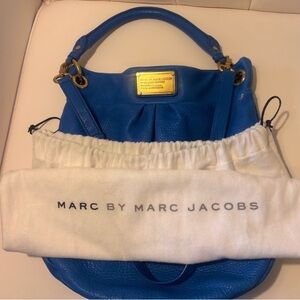 Marc by Marc Jacobs Cobalt Blue Pebbled Leather Shoulder Bag with Gold Plaque
